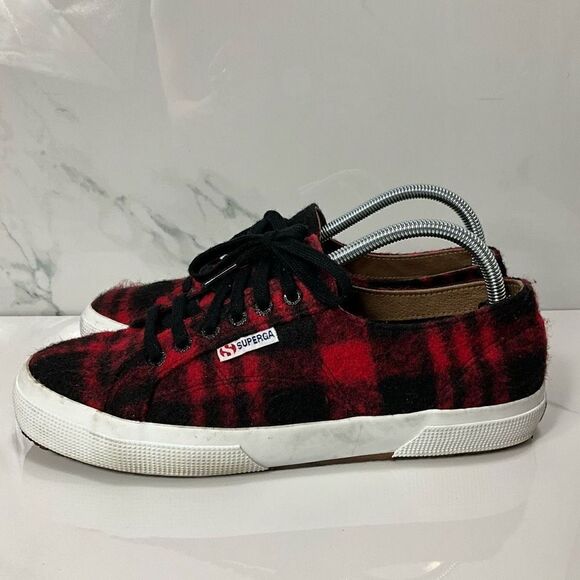 SUPERGA Red and black plaid wool sneakers - Picture 3 of 6